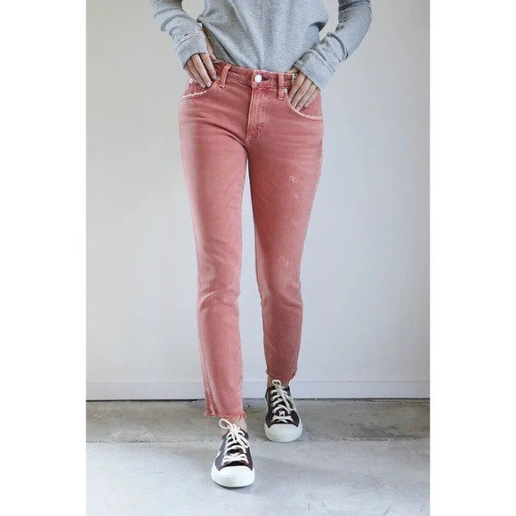 AMO Styx Crop Lightly Distressed Raw Fray Hem Jean in Canyon Rose Size 26 - Picture 1 of 9